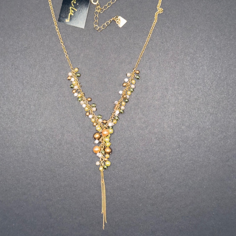 Vintage Cookie Lee Earth Tone Cluster Tassel Y-Necklace NWT